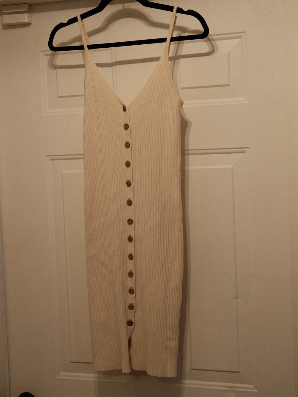 Forever 21 Cream Ribbed Button-Front Midi Dress